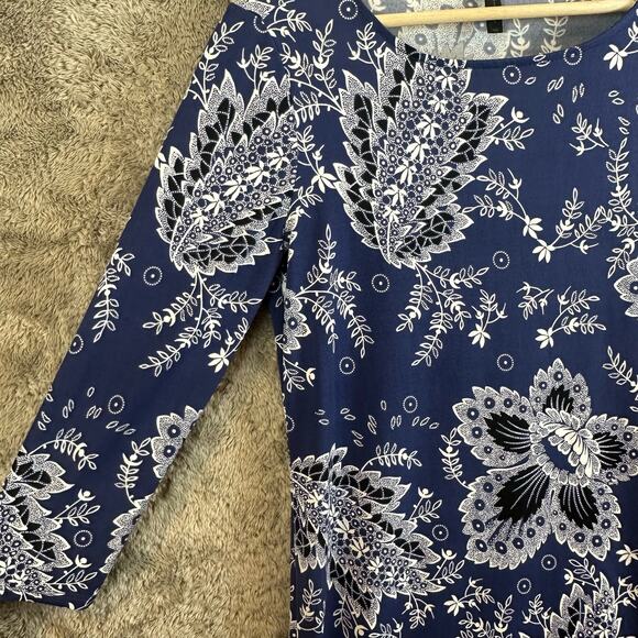 BCBGMaxAzria Blue Noely Shift Dress XS Extra Small White Black Floral - Picture 4 of 9
